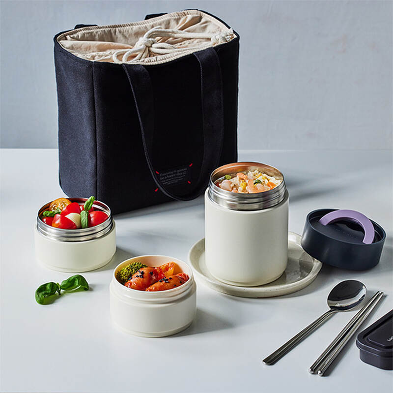 Bộ hộp cơm giữ nhiệt LocknLock All-Fit Lunch Box (230ml*1, 310ml*1, 480ml*1, bộ đũa v&agrave; th&igrave;a, t&uacute;i) - LHC8014IVY, , large image number null